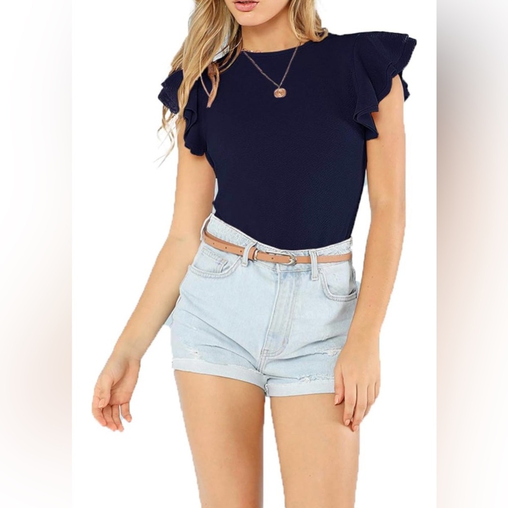 ✨ CLEAR OUT SALE ✨ Romwe Women's Round Neck Layered Ruffle Short Sleeve Bodysuit